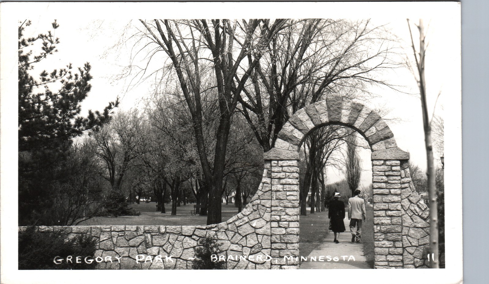 GREGORY PARK brainerd mn real photo postcard rppc minnesota stone entrance gate