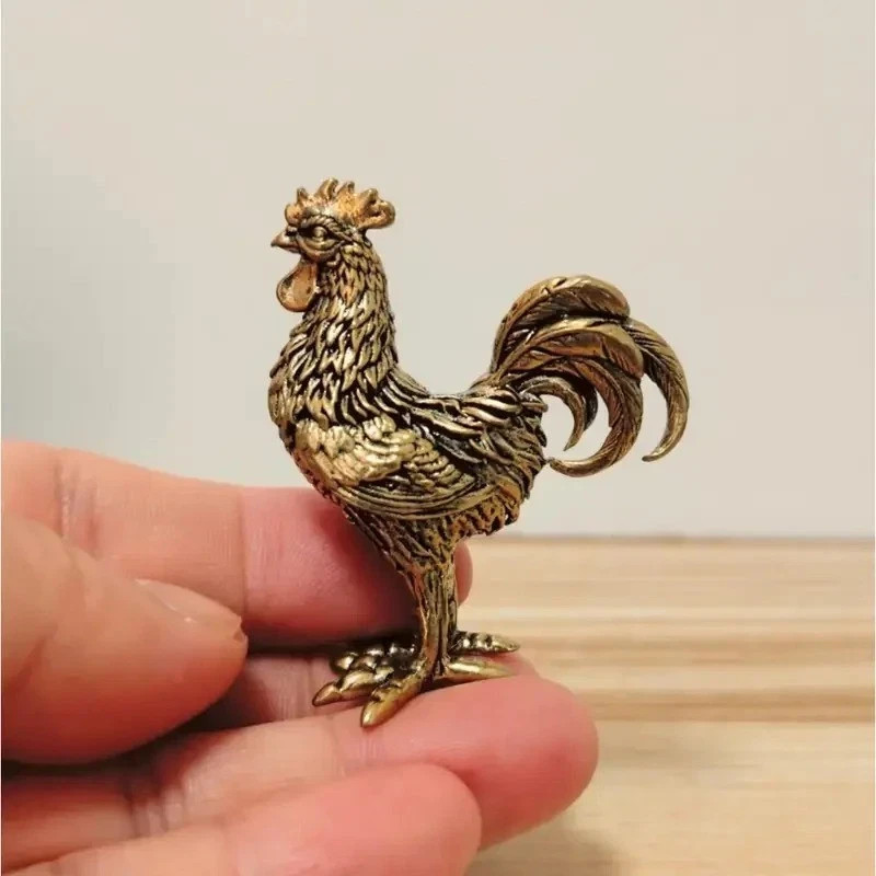 Brass Rooster Figurine Golden Chicken Statue Animal Tabletop Home Office Decor
