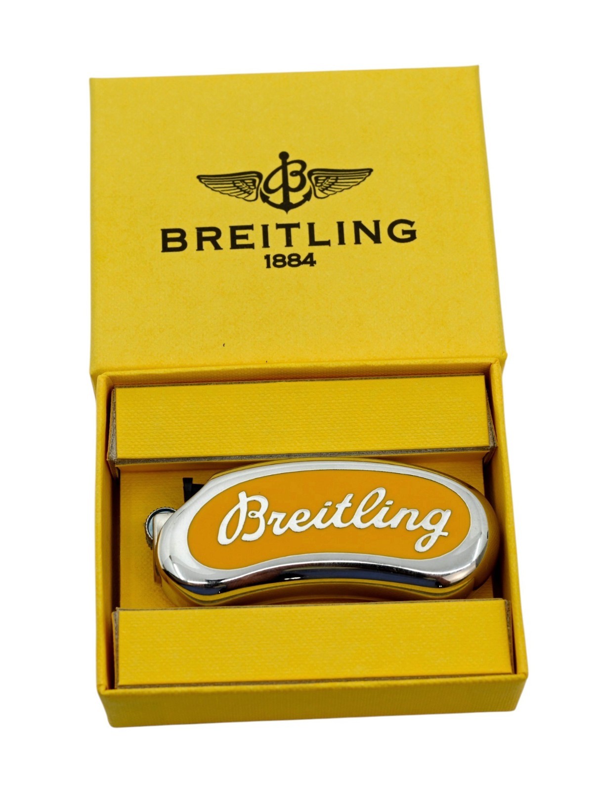 Rare Breitling Promotional Yellow Lighter Holder with Lighter Looks New in Box