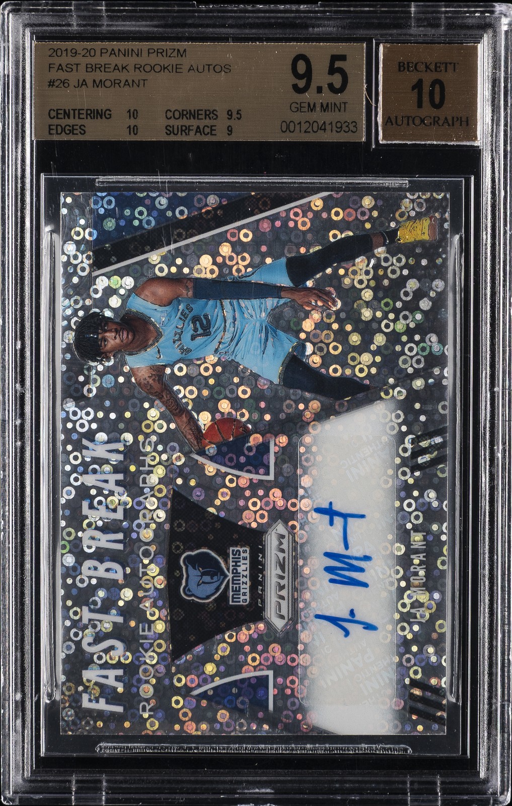 2019-20 PANINI PRIZM FAST BREAK RC AUTOS #26 JA MORANT ROOKIE RC BGS 9.5