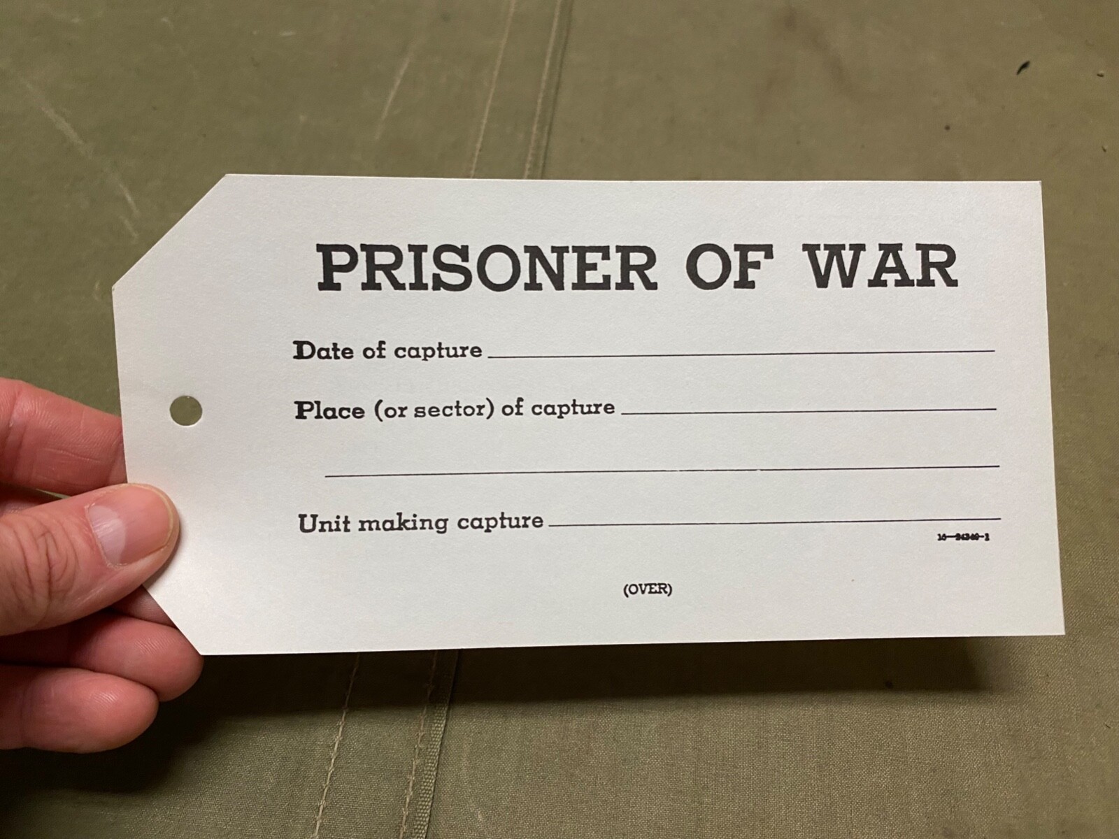 WWII US ARMY PRISONER OF WAR SLIP TAG