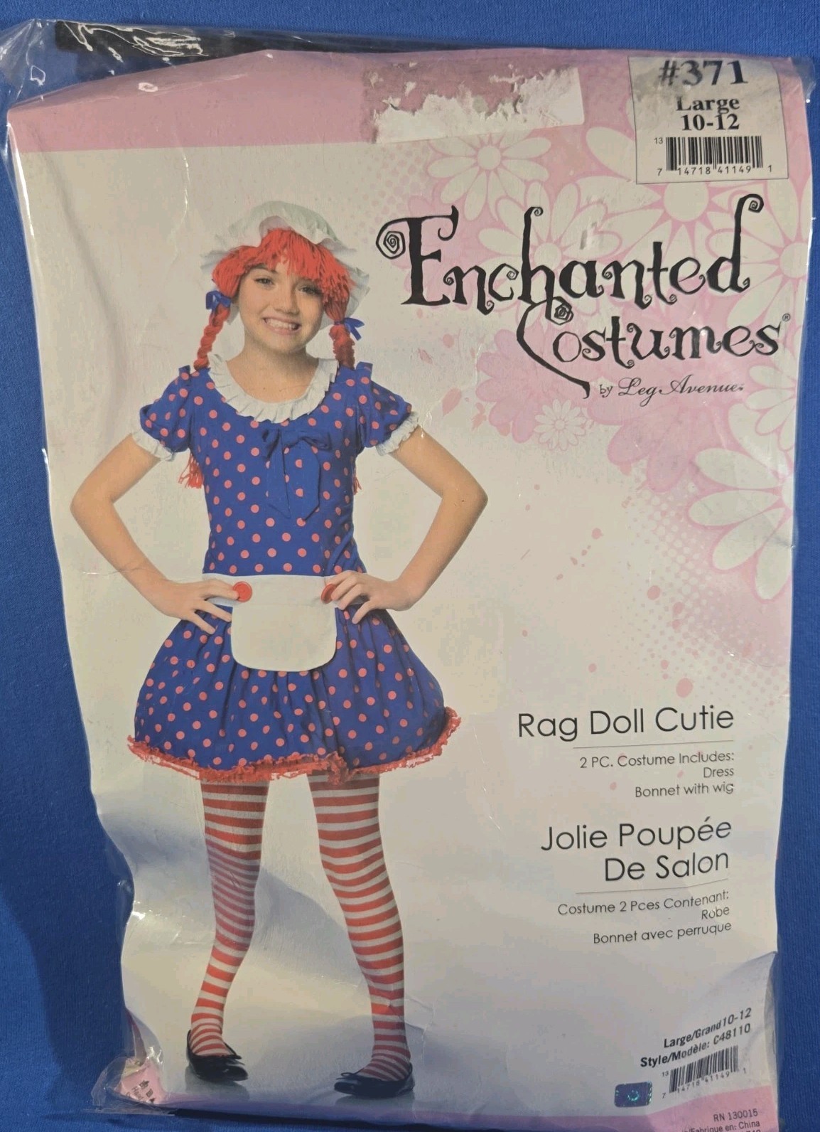 Girls Rag Doll Cutie Halloween Costume Size Large Youth 10-12 Leg Avenue