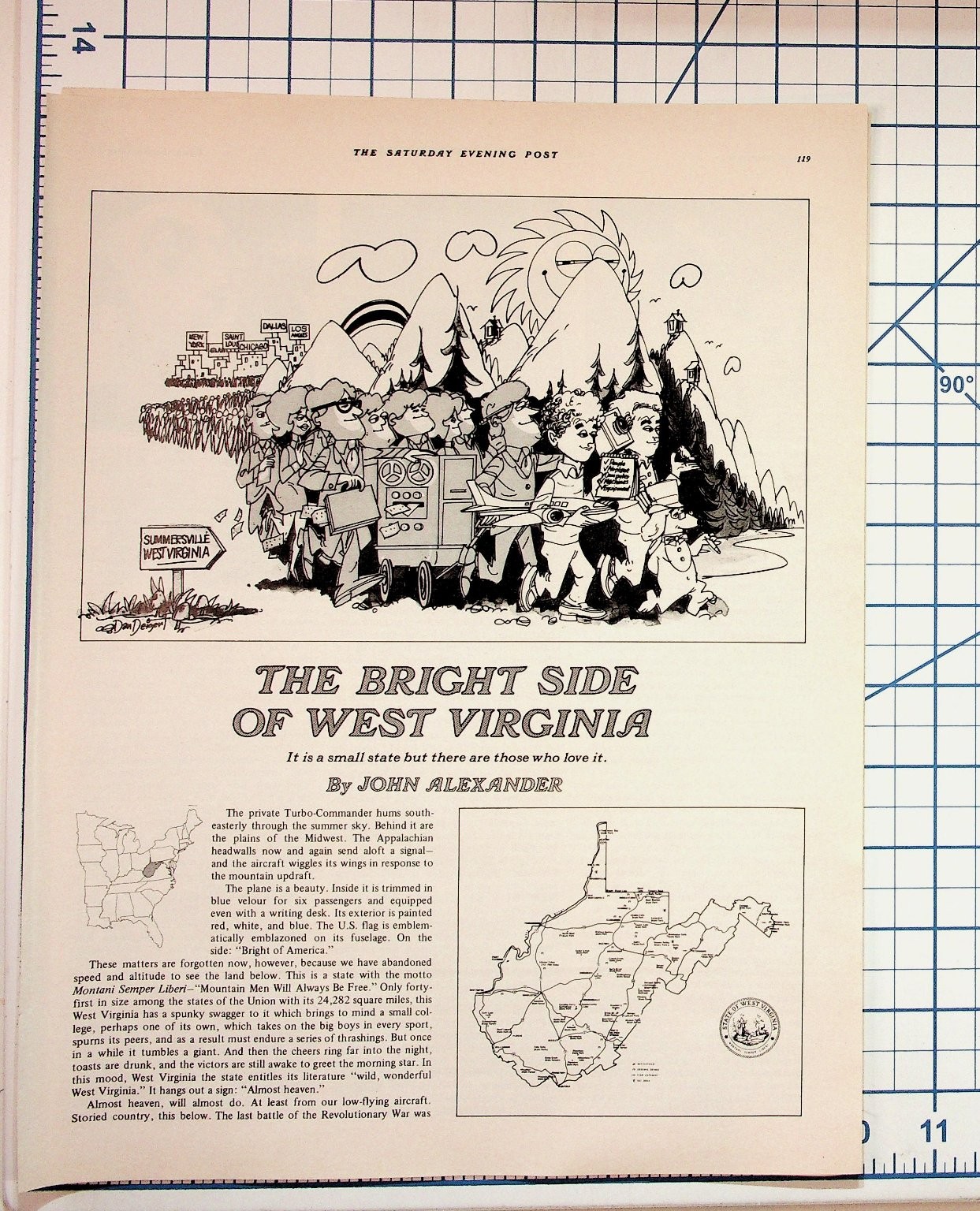 1972 Saturday Evening Post West Virginia Article Cartoon Map Ephemera