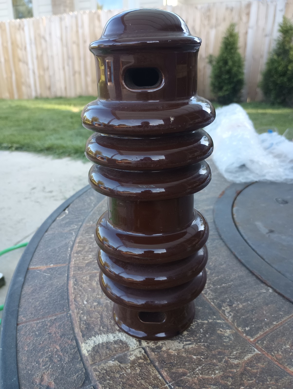Extra Large Ceramic Electric Insulator Brown 6 Ribbed  Kearney Maker Heavy