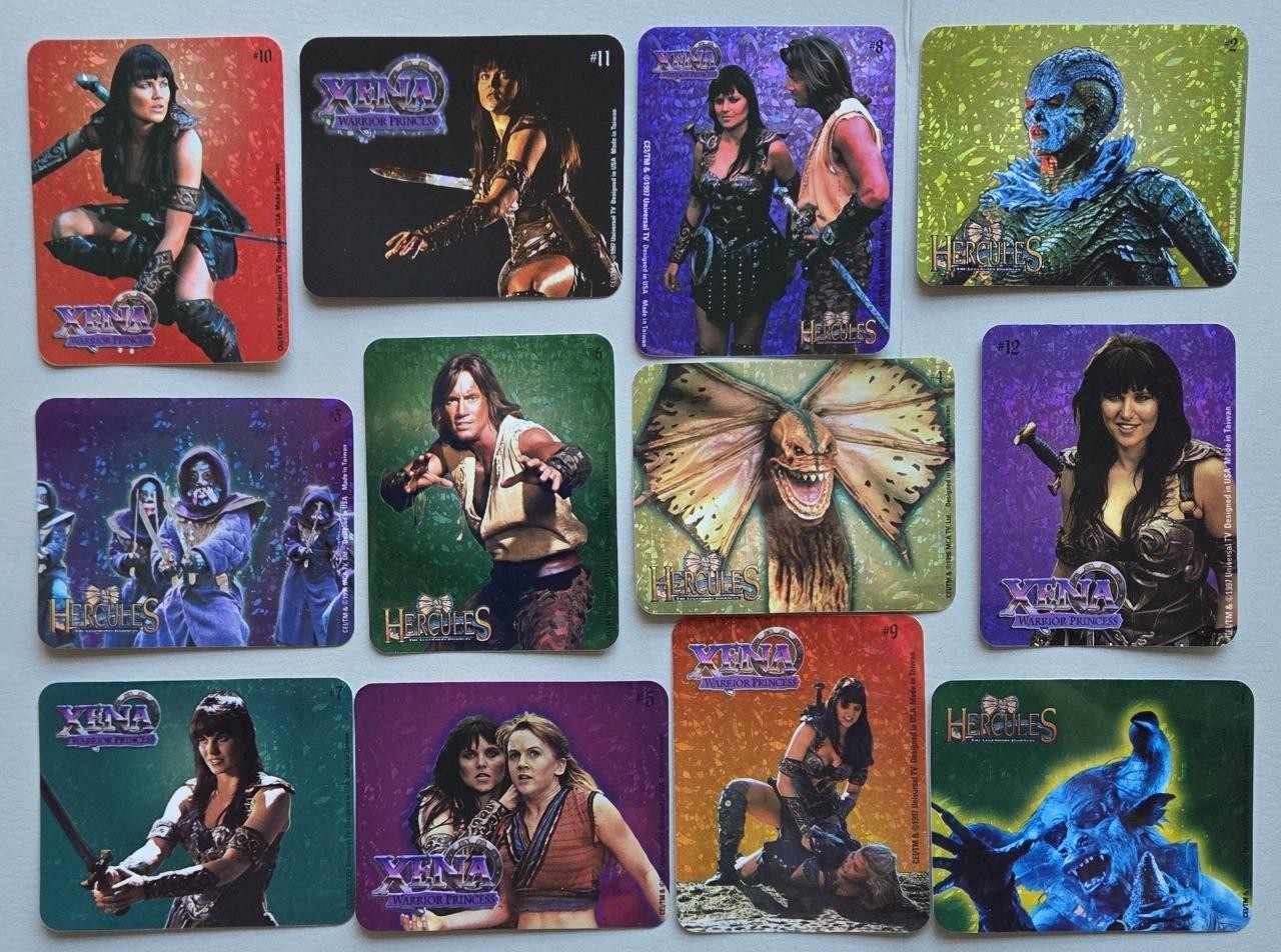 12 VTG 1997 Xena Warrior Princess & Hercules Vending Machine Stickers NOS Retro
