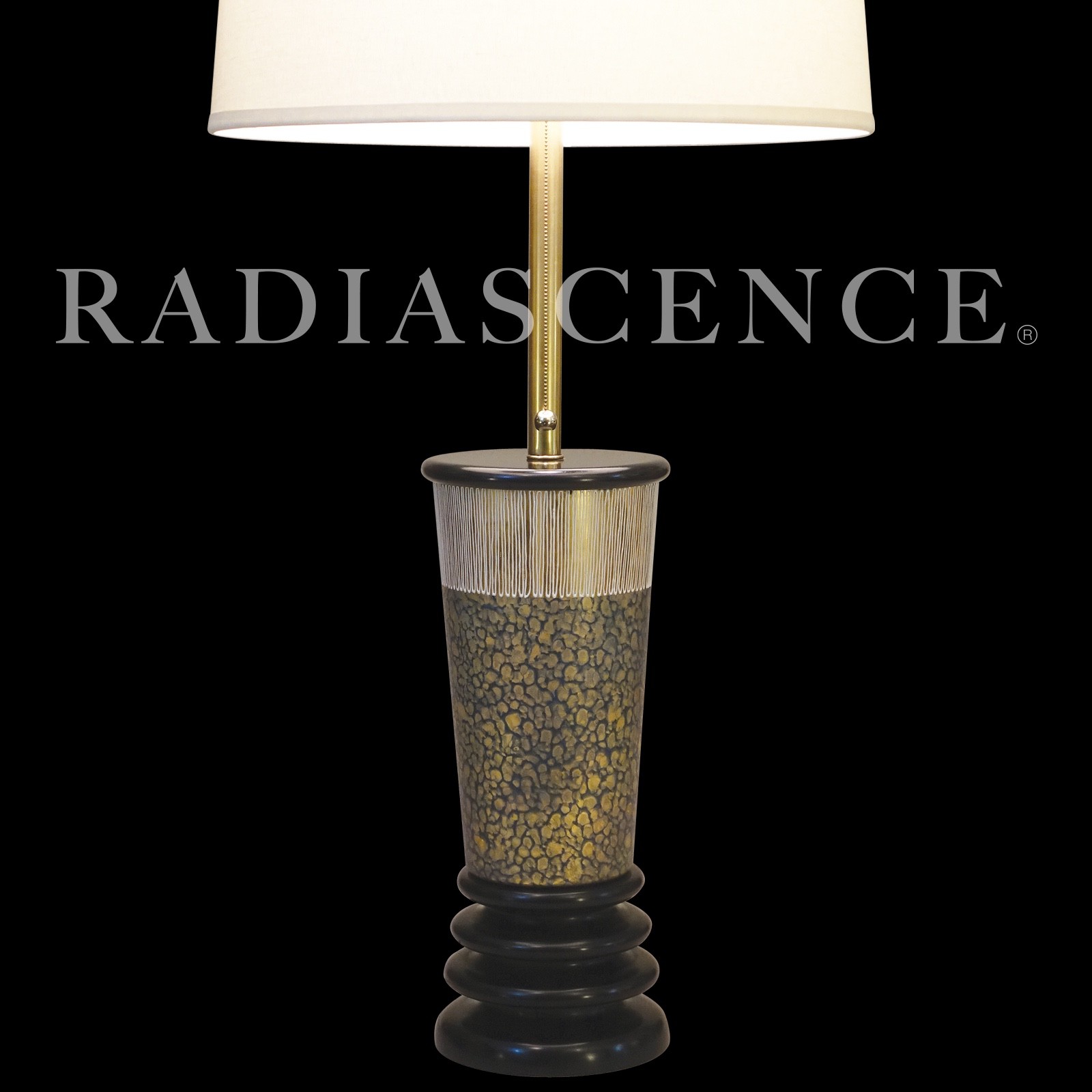 SUBLIME XXL MARBRO ATOMIC MODERN CHARLETON ART GLASS BRASS WOOD TABLE LAMP 50's
