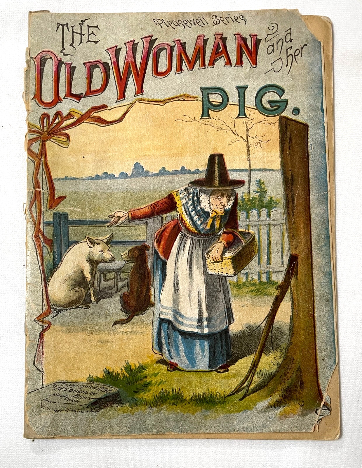 1890 Antique Children’s Picture Book Chromolithograph McLoughlin Old Woman & Pig