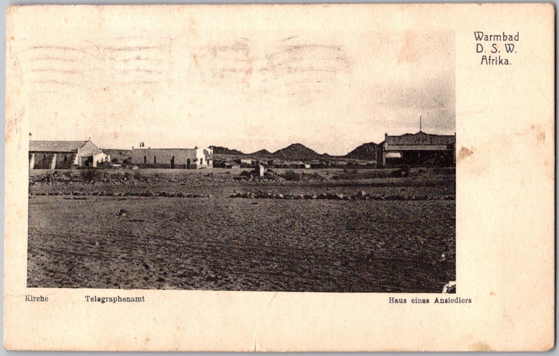 Rare Antique 1909 Postcard German South West Africa WARMBAD Telegraph Office