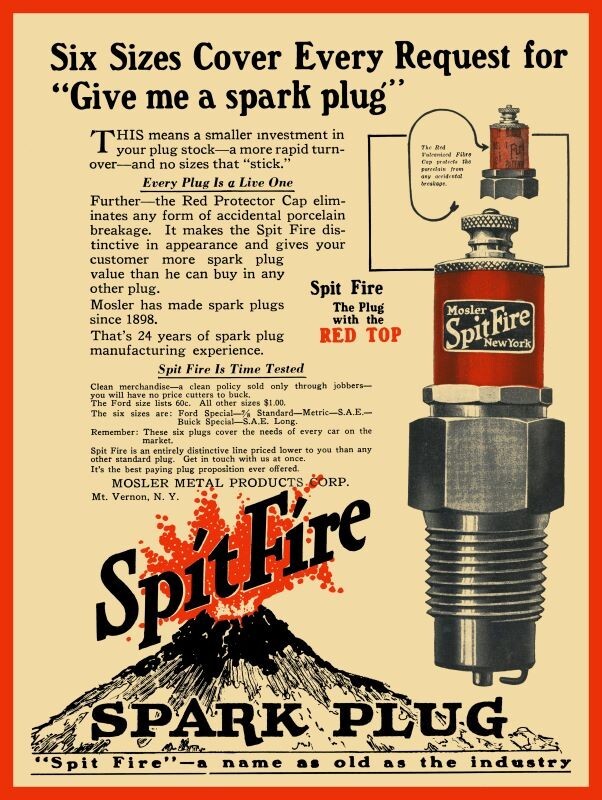 1922 Style Mosler Spitfire Spark Plugs NEW Metal Sign 24\
