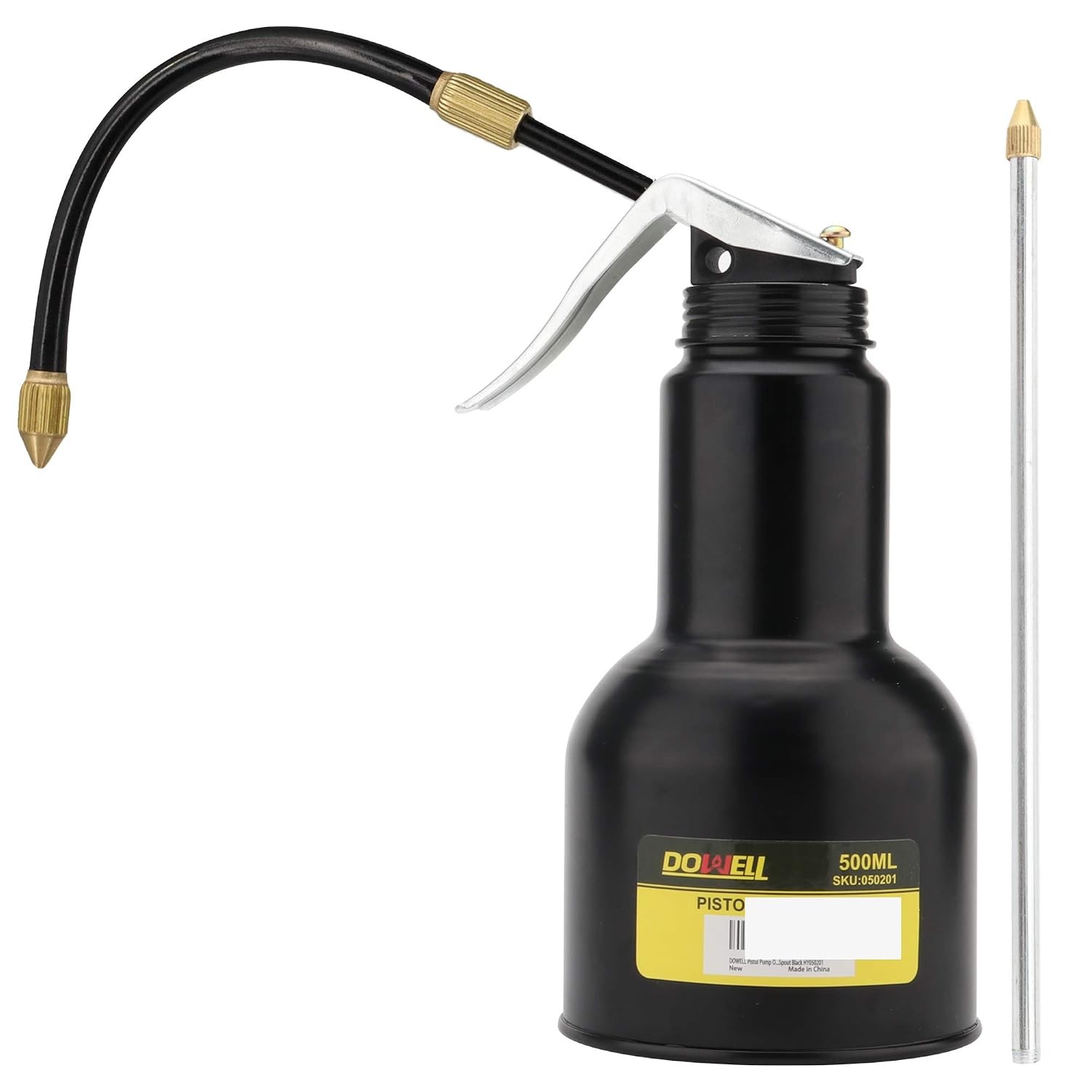 DOWELL Oil Can Pump Oiler 16oz 500ml, Oil Squirt Can Metal, Black