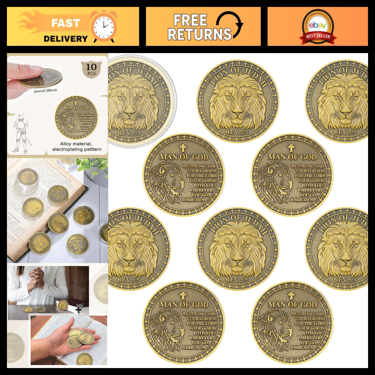 10 Pcs Lion of Judah Christian Challenge Coins - Faith Tokens for Inspiration