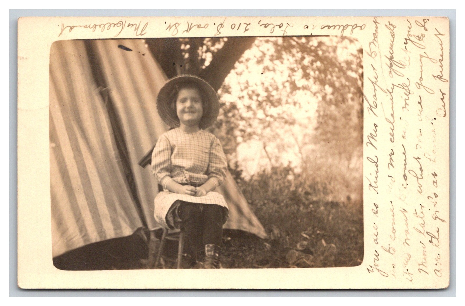 RPPC ~ Iola KS ~ Little Girl camping , So cute  ~ Kansas