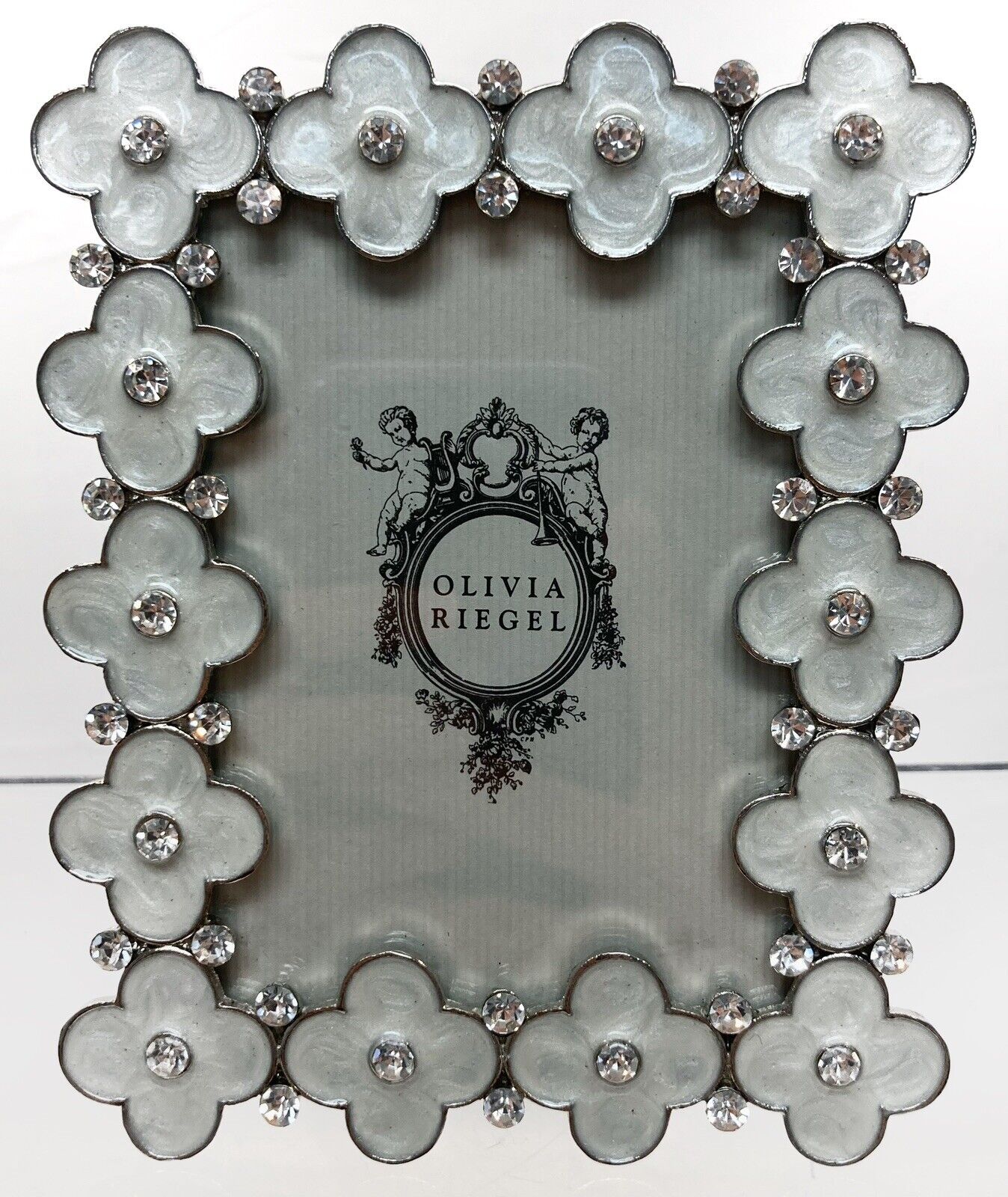 Olivia Riegel Silver Finished White-Enamel Clover Frame 3.75\
