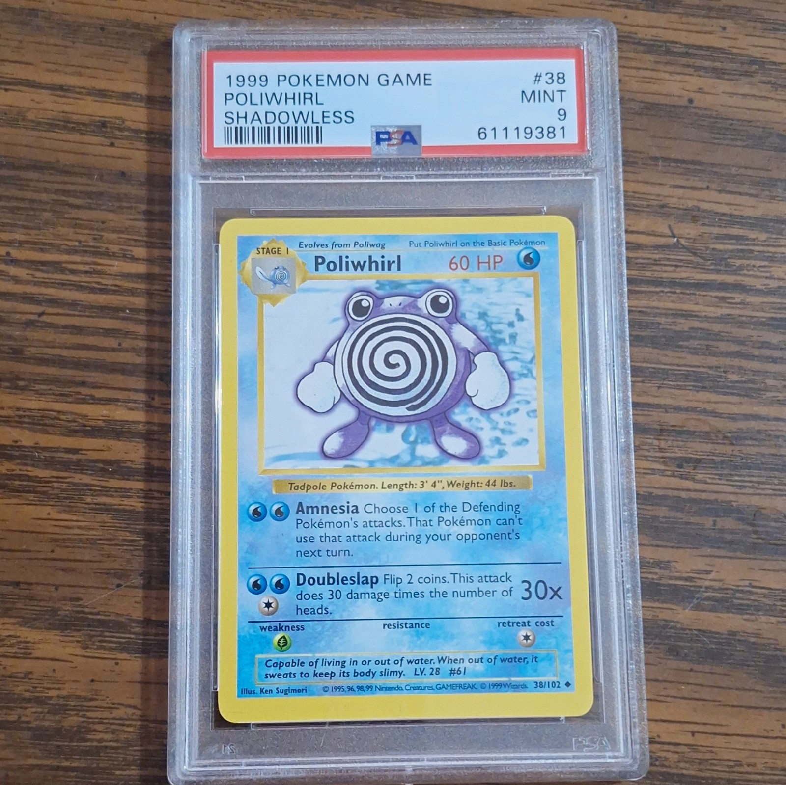 Nintendo 1999 Pokémon Game Poliwhirl Shadowless #38/102 PSA 9 English
