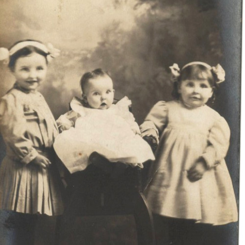 Little Girls and Baby Antique Real Photo Postcard RPPC
