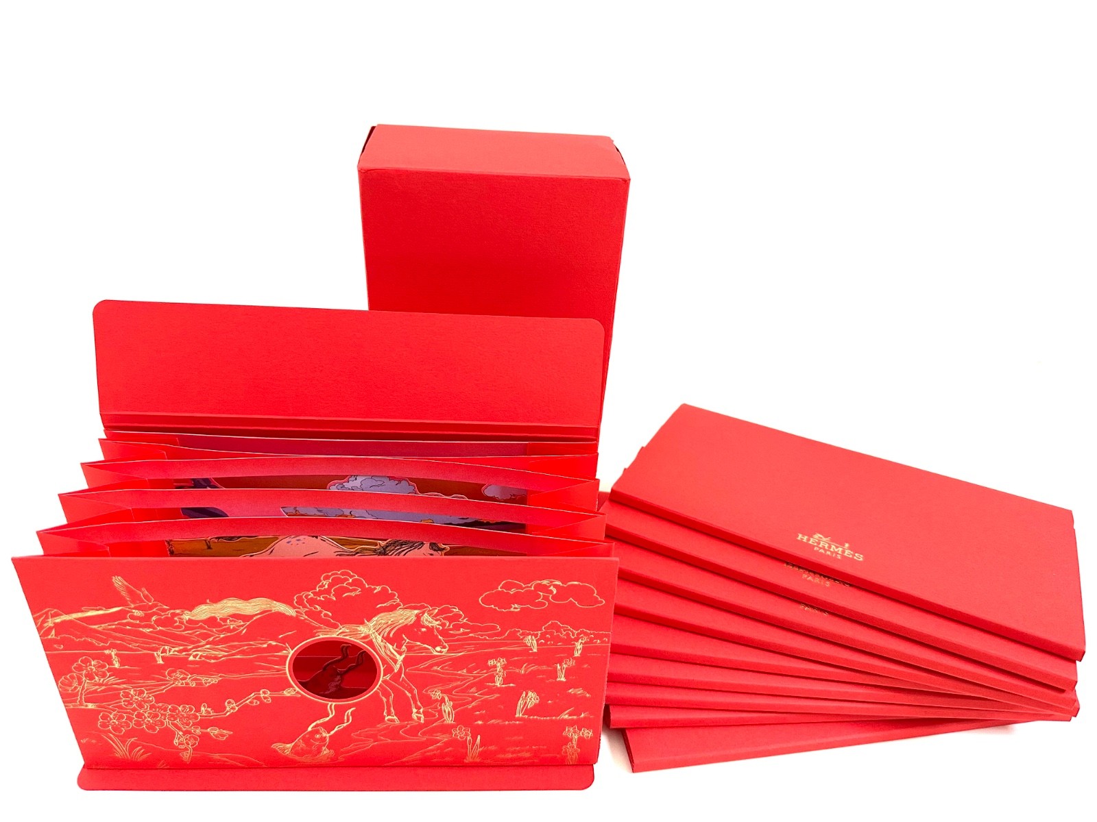 NEW AUTH  HERMES 2026 HORSE YEAR LUNAR NEW YEAR 3D RED POCKET ENVELOPS SET OF 10