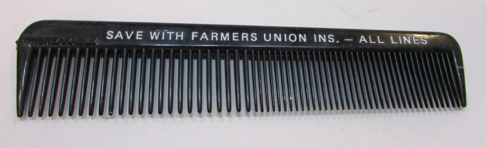 Old 1950s Farmers Union Insurance Advertising Promo Vintage Black Plastic Comb