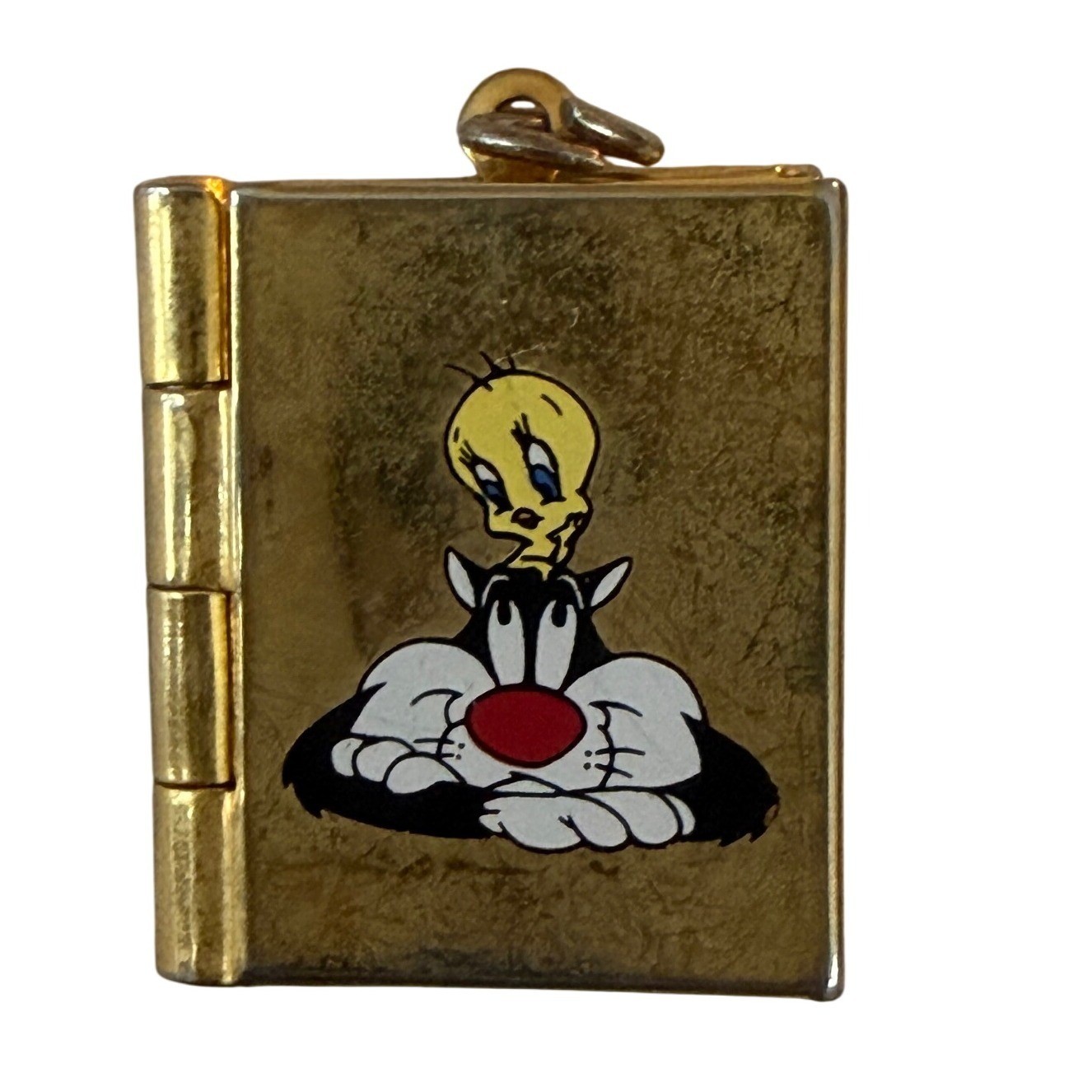 VTG 1999 Warner Bros Tweety Sylvester Mini Locket Charm Pendant Gold Tone Y2K