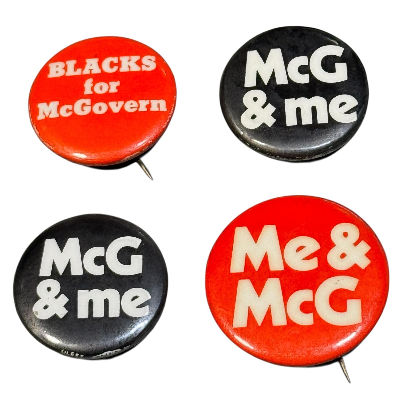 Vintage 1972 McGovern Campaign Pinback Buttons Lot 4 Blacks Me & McG Political