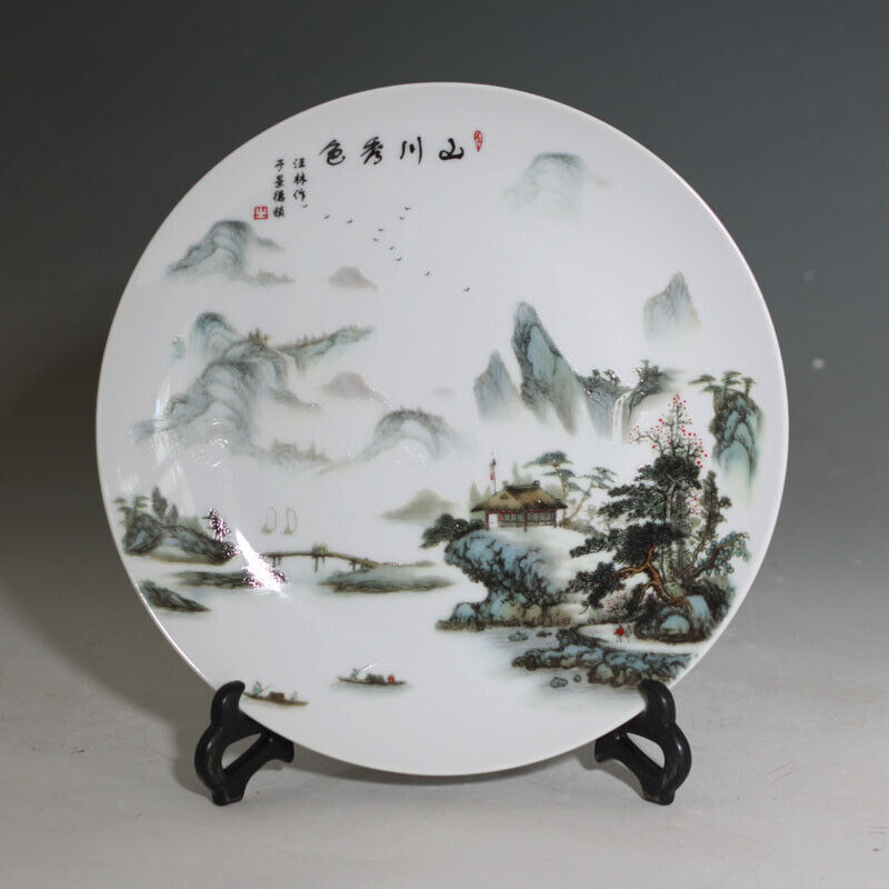 Jingdezhen Landscape Decorative Porcelain Plate Decoration