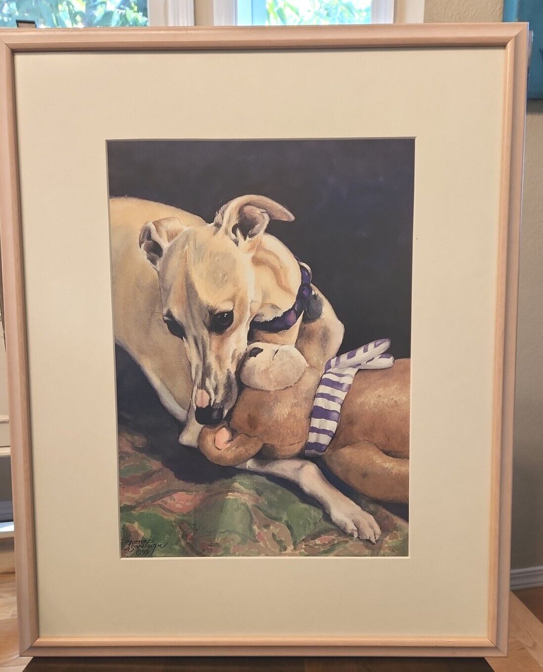 Whippet Dog “Maggie, Safe at Last”  framed art Yvonne Sovereign Print 32/200 COA