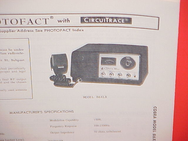 1978 COBRA CB RADIO SERVICE SHOP MANUAL MODEL 86XLR