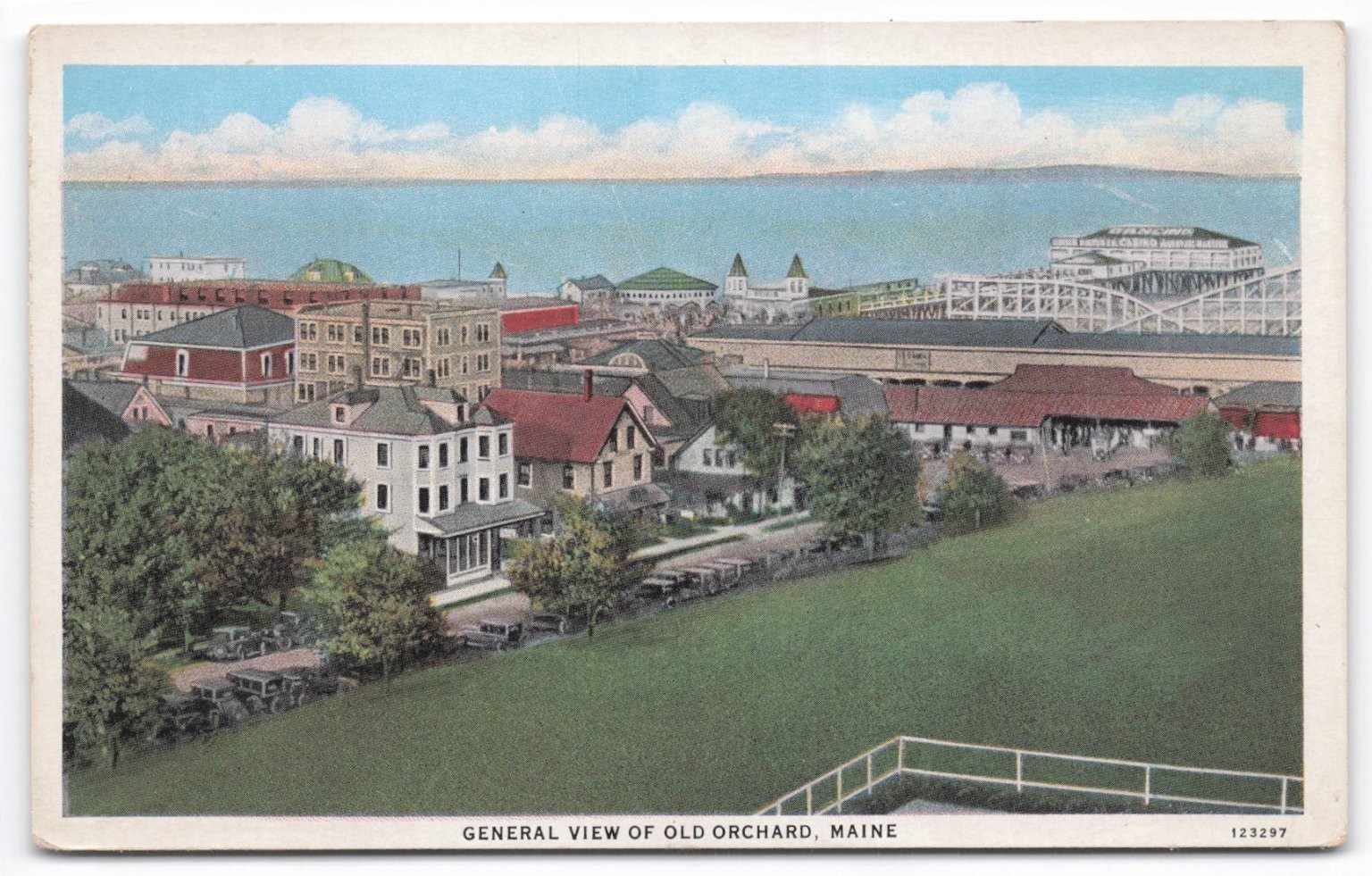 Old Orchard Maine General View Postcard c.1930s Amusement Park Ocean Linen