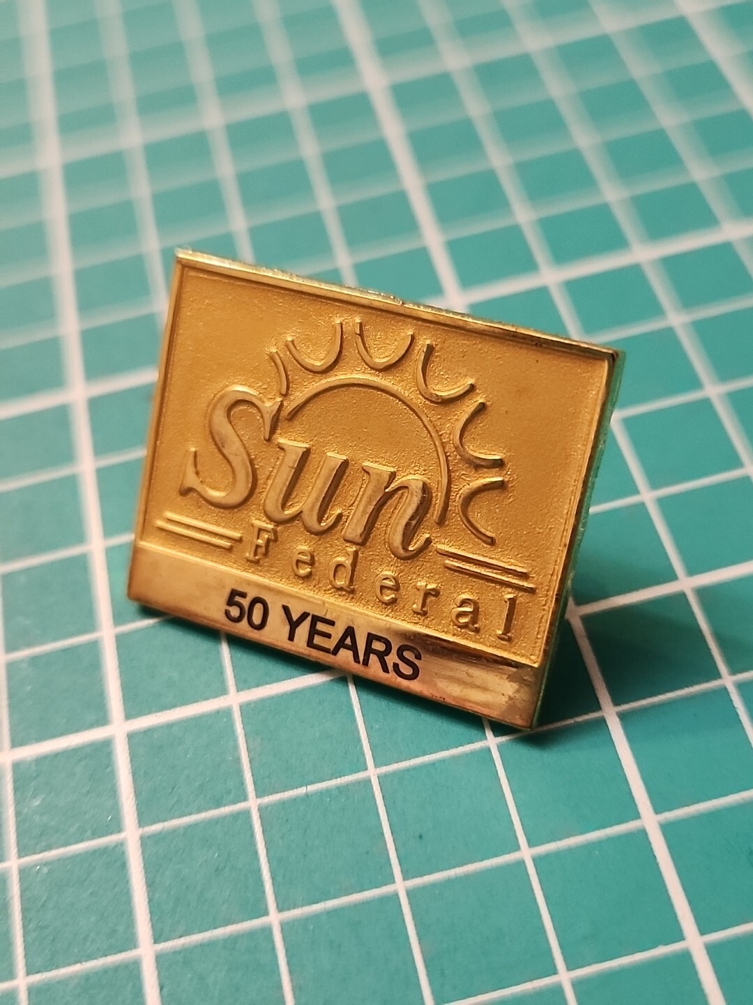 Vtg Sun Federal Credit Union 50 Years Gold Tone Lapel Pin 