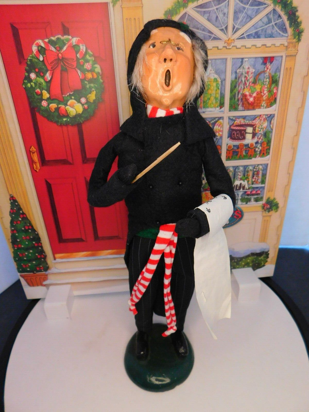 VTG Byers' Choice 1987 Christmas Conductor with Striped Scarf Bumpy Base Signed