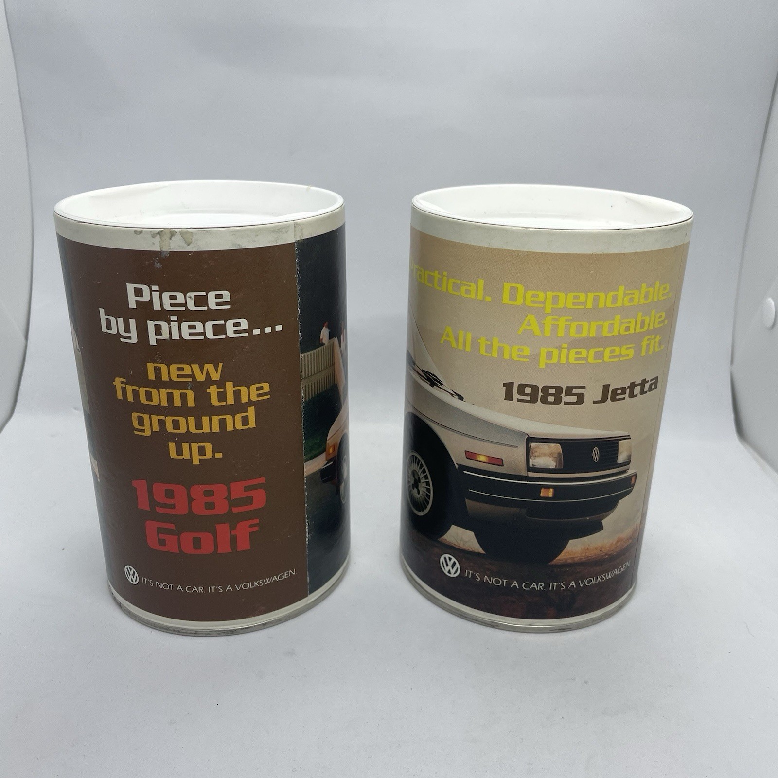 Lot of 2 Vintage 1985 VW Golf & Jetta Puzzles in Original Canisters Dealer promo