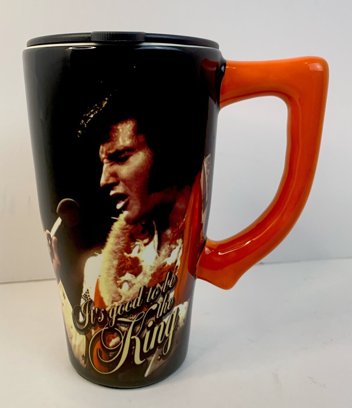 Elvis Presley/It’s Good To Be King Travelers Mug W/ Orange Handle 16oz Tumbler