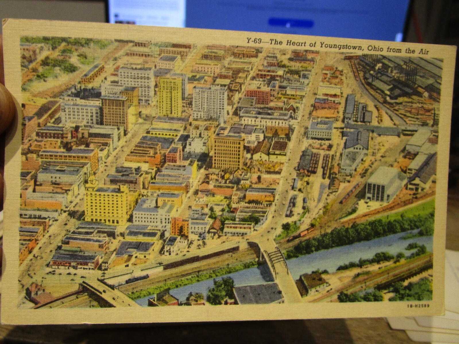 M1 Vintage Old OHIO Postcard Youngstown Downtown Aerial Many Buildings Razed Y69