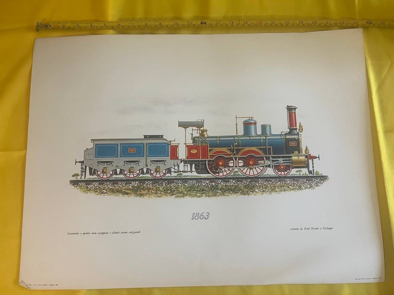 1964 Large Art Print TRAIN LOCOMOTIVE 1863 Railway Engineer Emil Kessler  F12-2