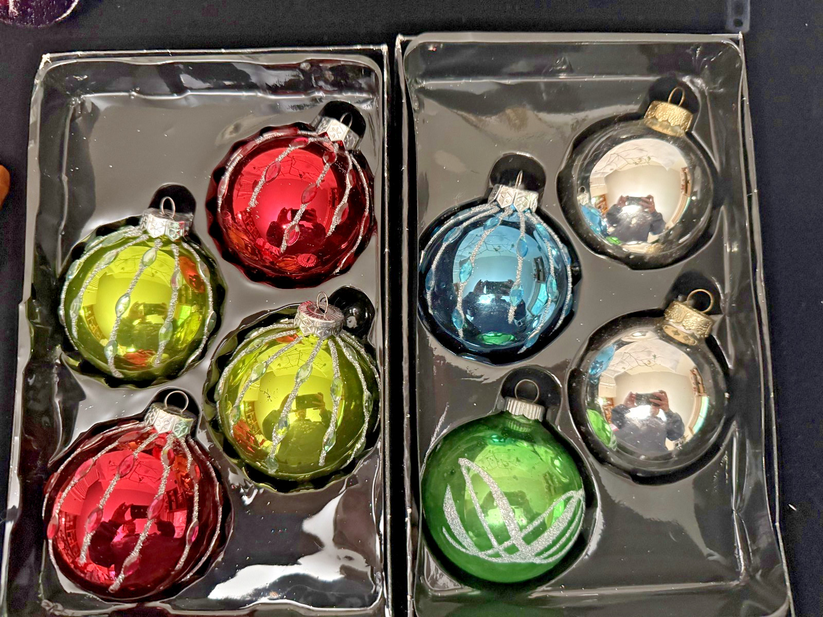 set of eight vintage retro glass Christmas ornaments