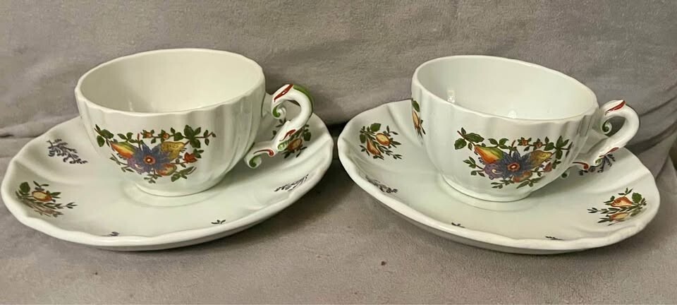 Made in Italy - Vintage Diamondstone Laveno Pescara Teacups and Saucers set of 2