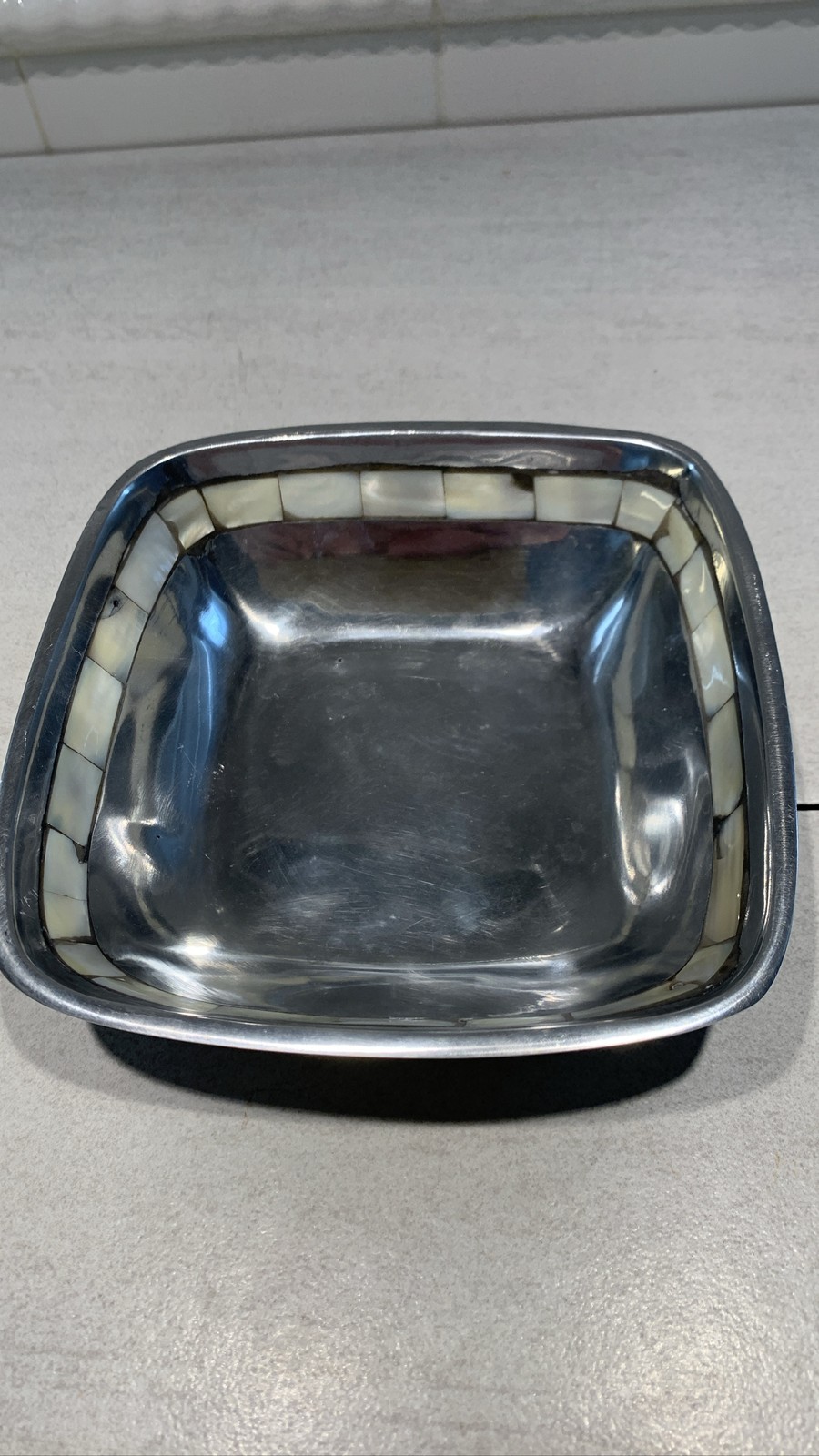 Towle Silversmiths Square Metal Bowl Mother Of Pearl Inlay Trinket Dish