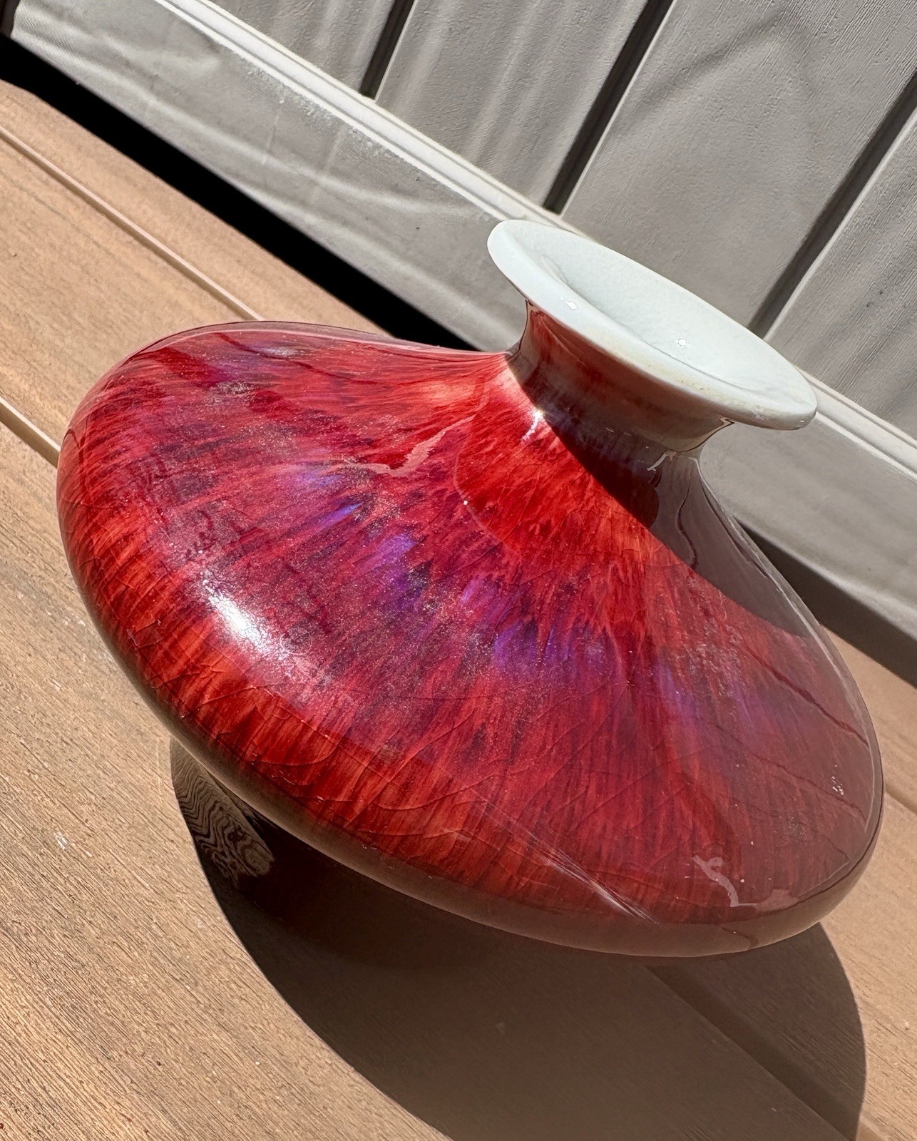 Oxblood Marked Chinese Vintage Vase Red White Flambé Jingdezhen Heavy