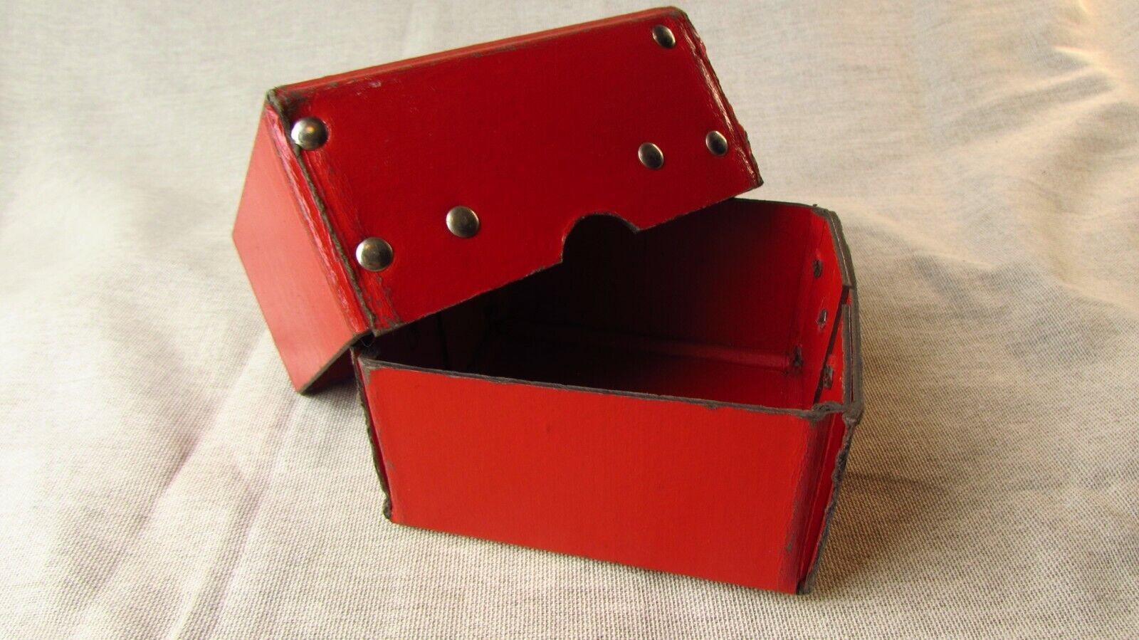 Small Vintage Red Faux Leather Studded Keepsake Box