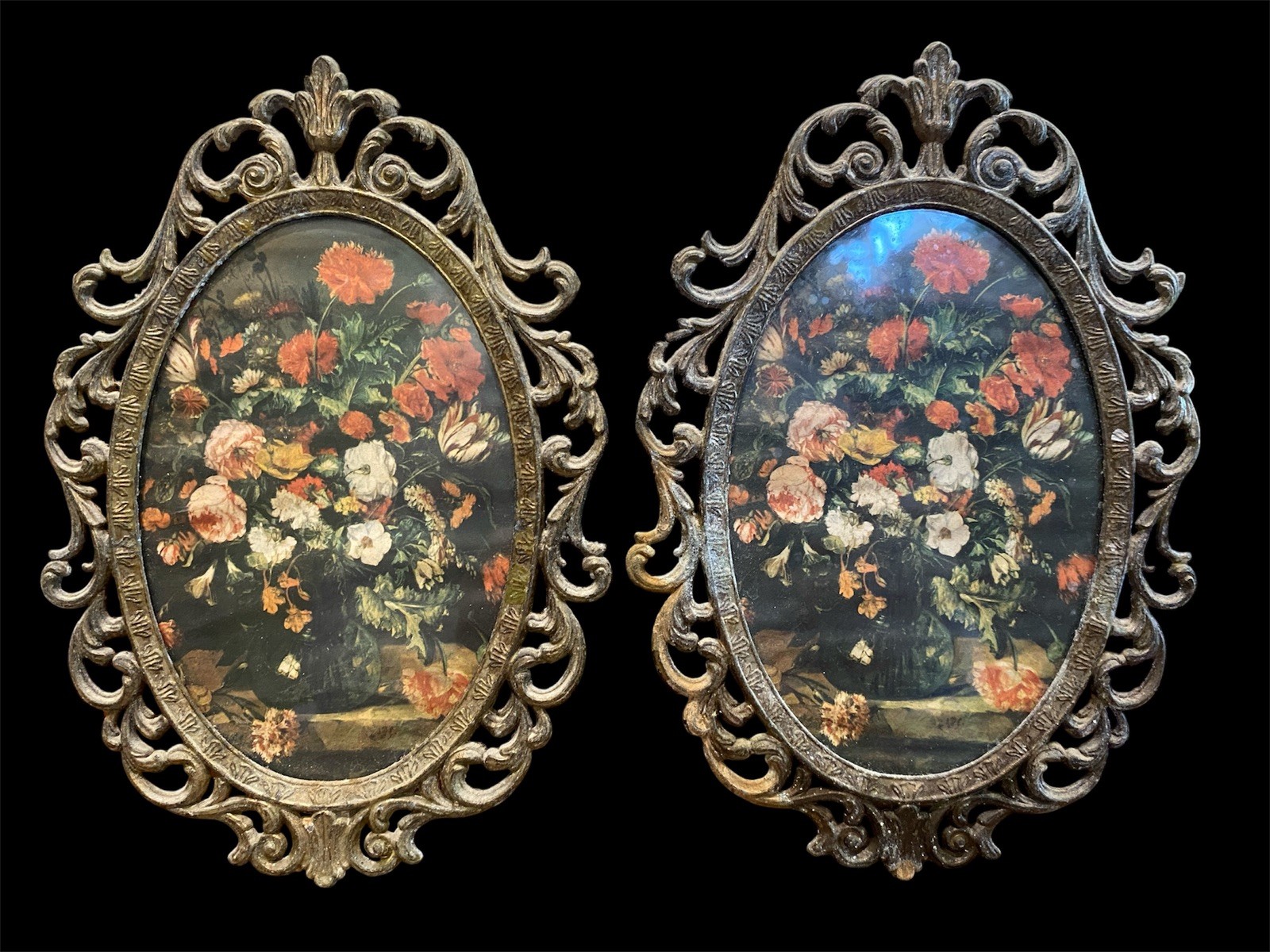 Vintage Oval Metal Ornate Frame Floral Pictures Made in Italy Brass 8x6” Vintage Oval Metal Ornate Frame Floral Pictures Made in Italy Brass 8x6”