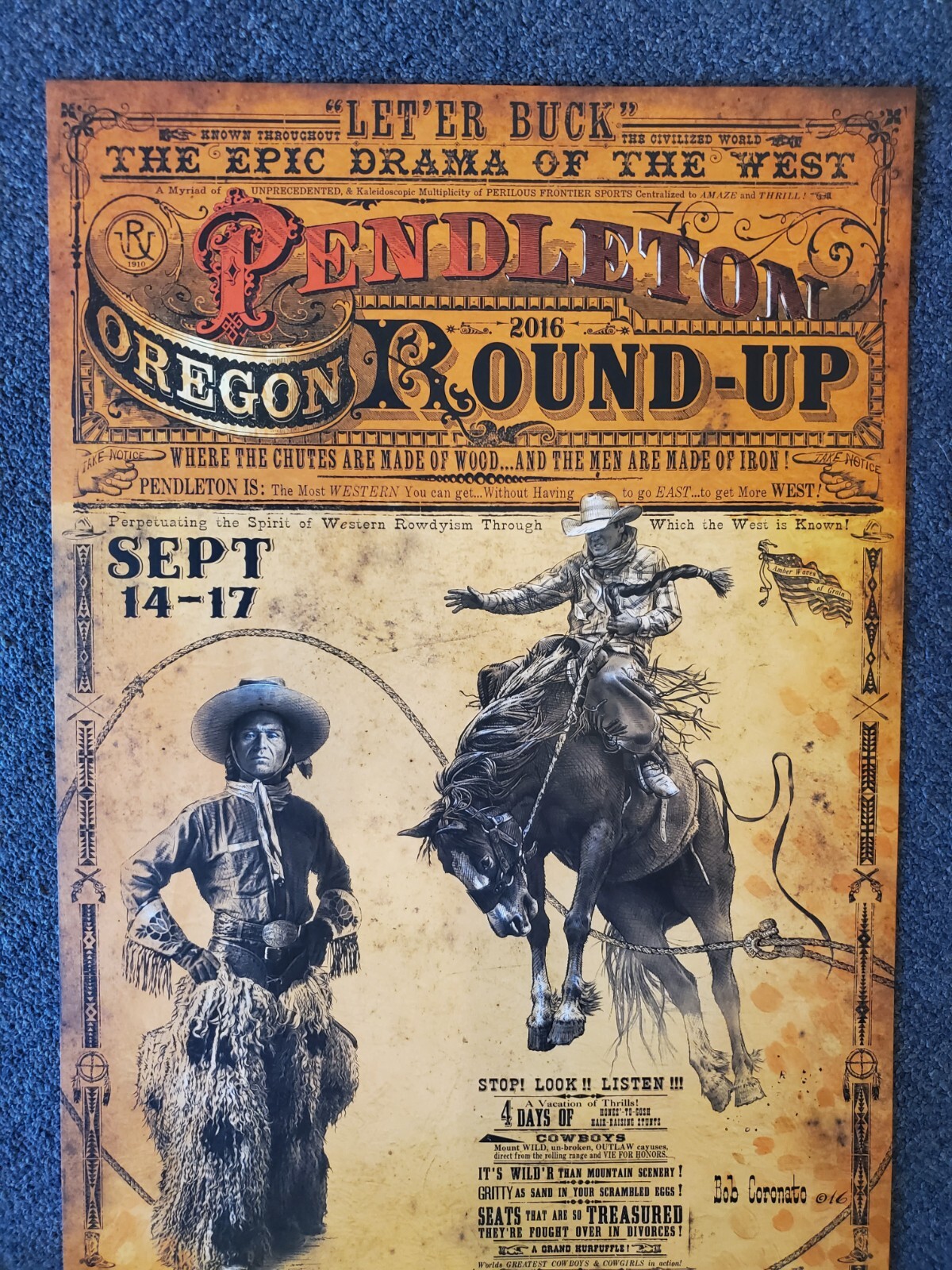 Pendleton Round Up Rodeo poster western Art Bob Coronato Oregon Jackson Sundown