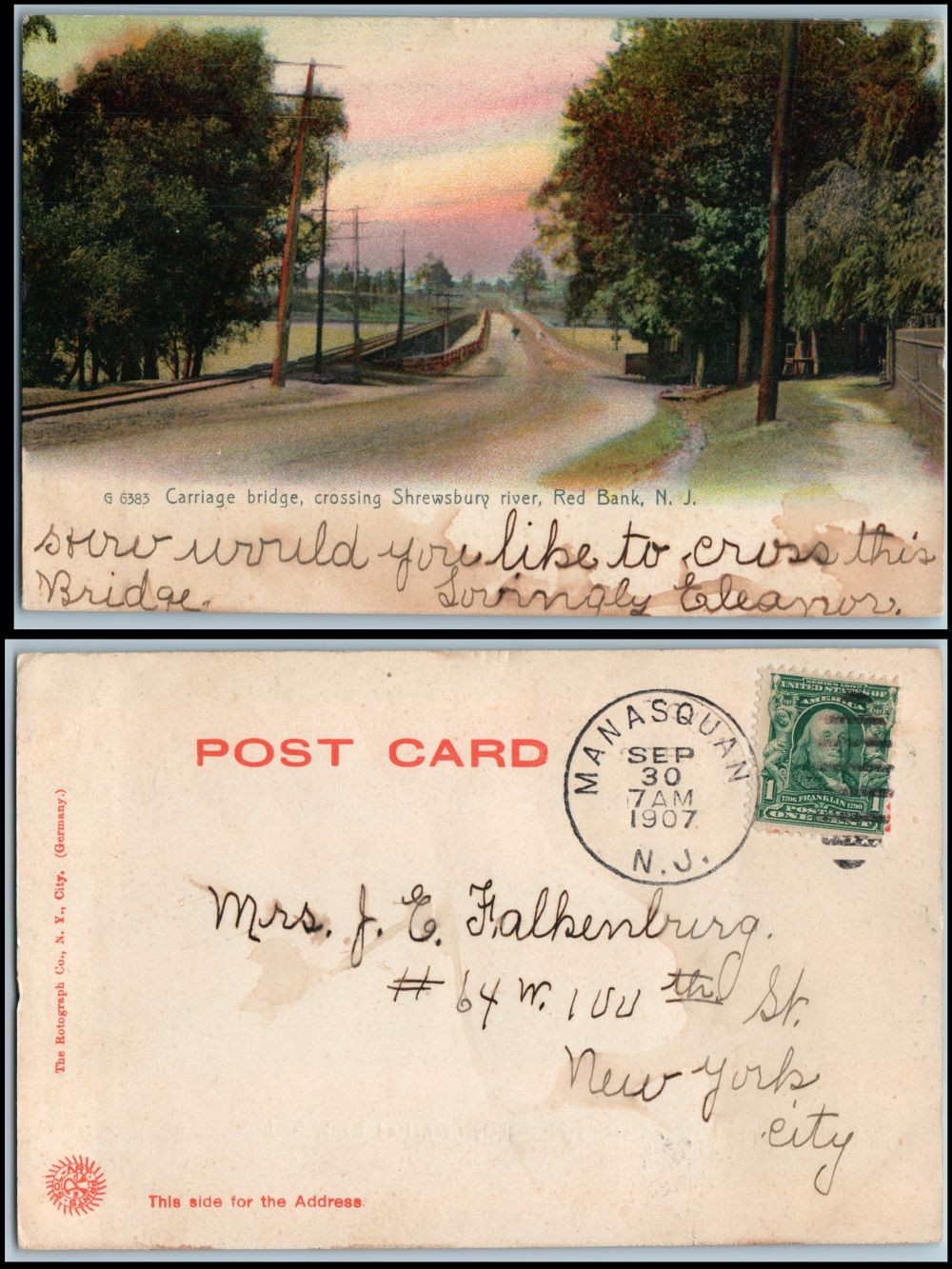 1907 Red Bank NJ Carriage Bridge Shrewsbury River Postcard Rotograph Manasquan 1907 Red Bank NJ Carriage Bridge Shrewsbury River Postcard Rotograph Manasquan