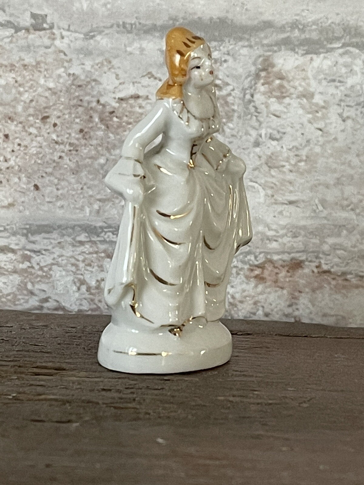 Tiny Blonde Lady Japan Vintage Porcelain Figurine.  Charming Kitschy Old