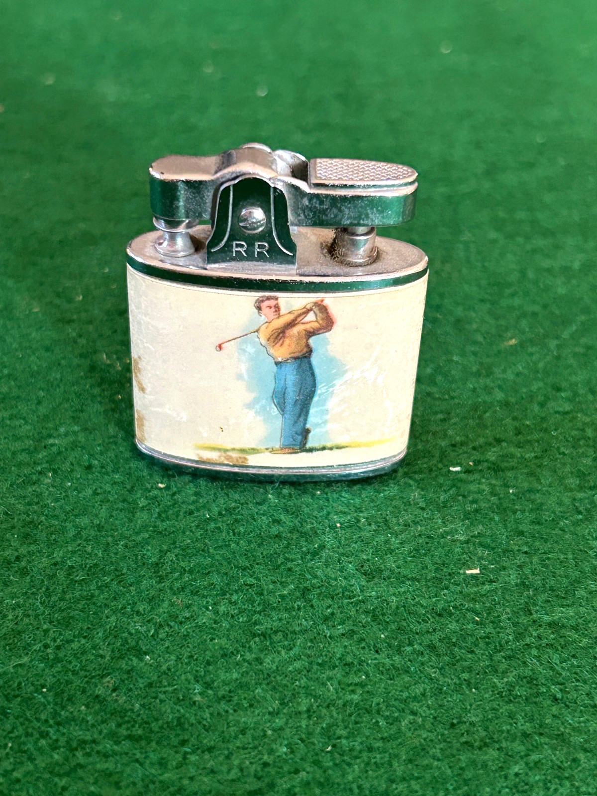 Vintage Rossetti cigarette lighter with golfer and golf bag