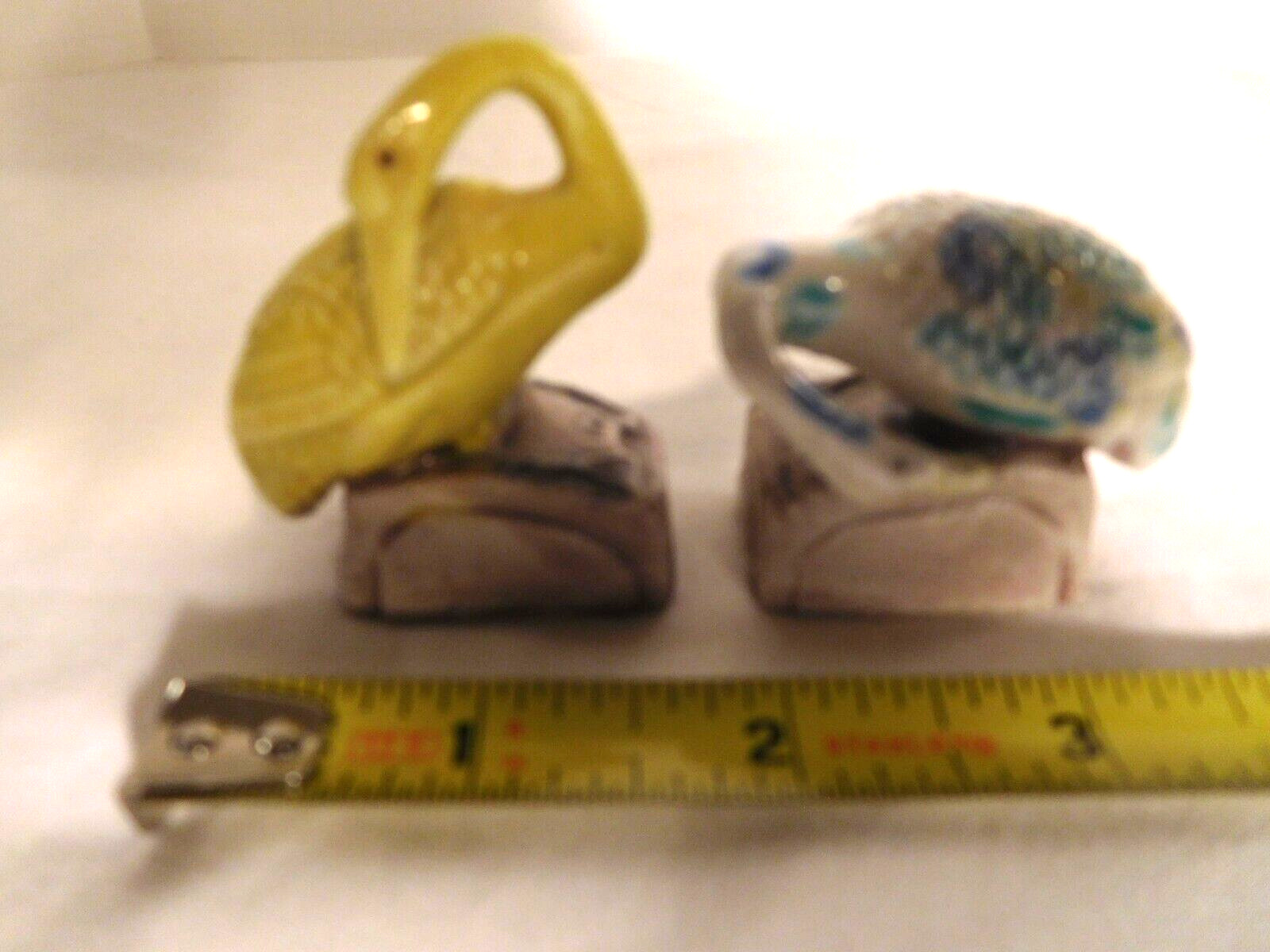 2 Antique Porcelain Painted Preening Cranes/Storks/Swans with Asian Stamps