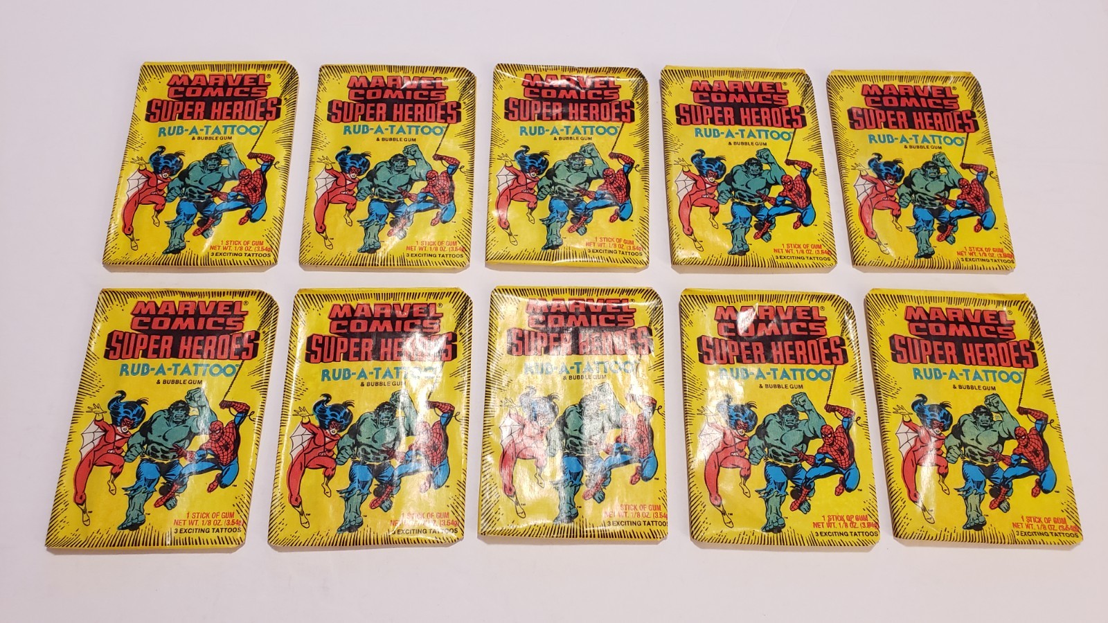 10 Vintage 1980 Marvel Comics Super Heroes Rub-A-Tattoo Pack Cards Unopened 