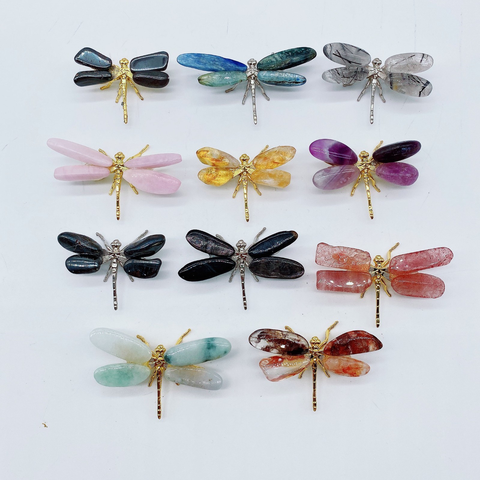 50pcs Natural mixed material Reiki Dragonfly Crystal Quartz Healing Decorate
