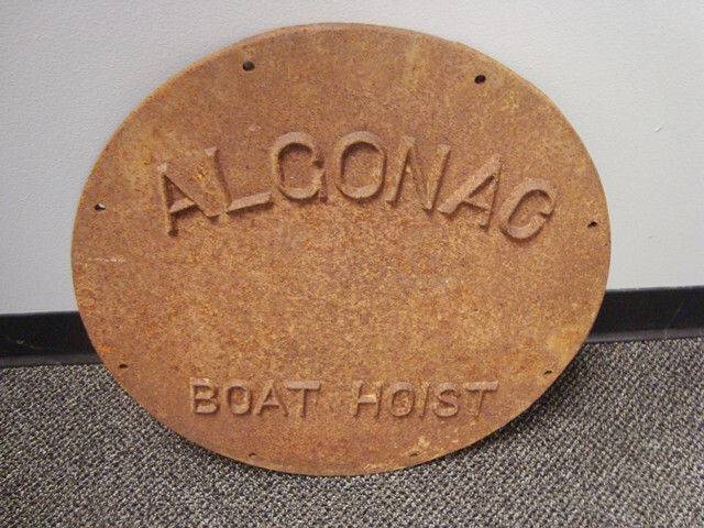 Vintage Algonac Boat Hoist Cast Medal Name Plate, Port Clinton, Ohio