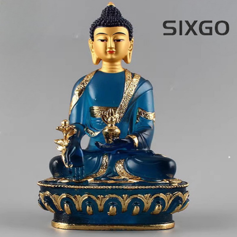 Resin Medicine Buddha Tibetan Esoteric Gild Painted Buddha Statue Ornament 