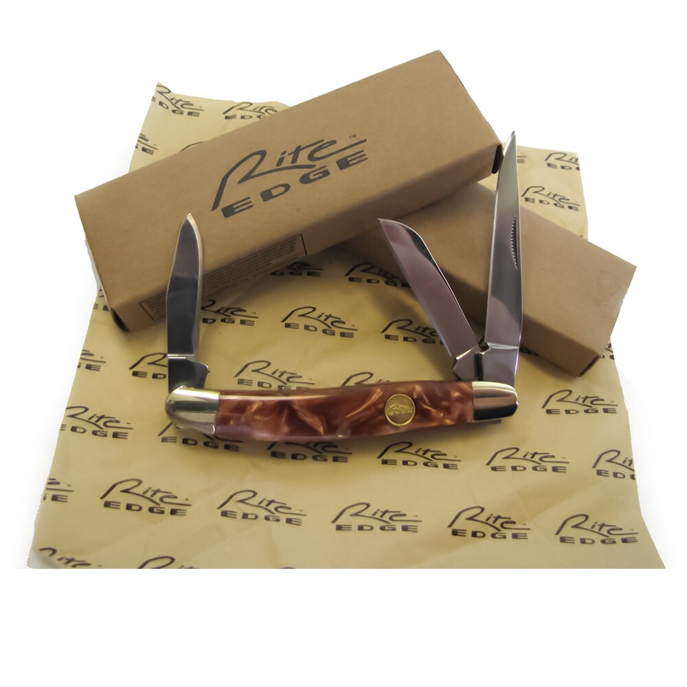 3 Blade STOCKMAN Pocket Knife w/ Brown Marble Style Acrylic Handle - Rite Edge