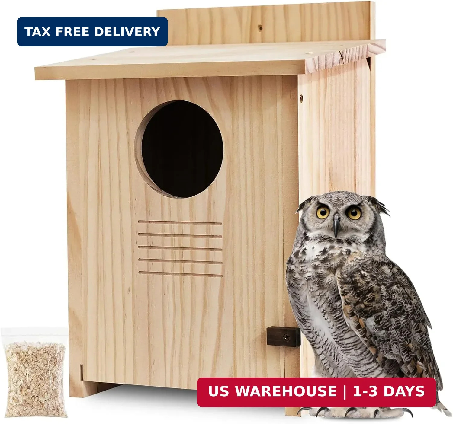 Owl House for Outdoors - Wood Owl Nesting Box for Wild Screech Owls, Waterproof